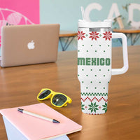 Mexico Christmas Tumbler With Handle with Piñata Star Design and Red Green Snowflake Pattern - Wonder Print Shop