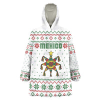Mexico Christmas Wearable Blanket Hoodie with Piñata Star Design and Red Green Snowflake Pattern - Wonder Print Shop