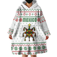 Mexico Christmas Wearable Blanket Hoodie with Piñata Star Design and Red Green Snowflake Pattern - Wonder Print Shop