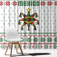 Mexico Christmas Window Curtain with Piñata Star Design and Red Green Snowflake Pattern - Wonder Print Shop