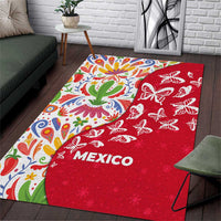 Mexico Christmas Area Rug with Butterfly Cactus and Colorful Floral Folk Art - Wonder Print Shop