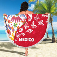 Mexico Christmas Beach Blanket with Butterfly Cactus and Colorful Floral Folk Art - Wonder Print Shop