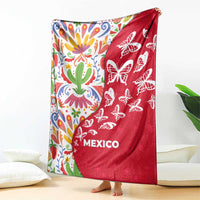 Mexico Christmas Blanket with Butterfly Cactus and Colorful Floral Folk Art - Wonder Print Shop