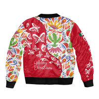 Mexico Christmas Bomber Jacket with Butterfly Cactus and Colorful Floral Folk Art - Wonder Print Shop