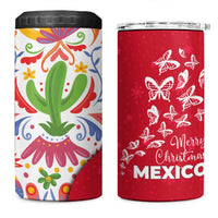 Mexico Christmas 4 in 1 Can Cooler Tumbler with Butterfly Cactus and Colorful Floral Folk Art - Wonder Print Shop