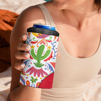 Mexico Christmas 4 in 1 Can Cooler Tumbler with Butterfly Cactus and Colorful Floral Folk Art - Wonder Print Shop