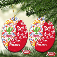 Mexico Christmas Ceramic Ornament with Butterfly Cactus and Colorful Floral Folk Art - Wonder Print Shop