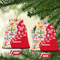 Mexico Christmas Ceramic Ornament with Butterfly Cactus and Colorful Floral Folk Art - Wonder Print Shop