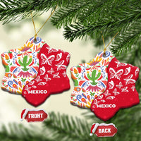 Mexico Christmas Ceramic Ornament with Butterfly Cactus and Colorful Floral Folk Art - Wonder Print Shop