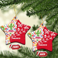 Mexico Christmas Ceramic Ornament with Butterfly Cactus and Colorful Floral Folk Art - Wonder Print Shop
