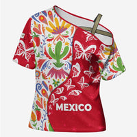 Mexico Christmas Cross Shoulder Shirt with Butterfly Cactus and Colorful Floral Folk Art - Wonder Print Shop