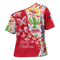 Mexico Christmas Cross Shoulder Shirt with Butterfly Cactus and Colorful Floral Folk Art - Wonder Print Shop