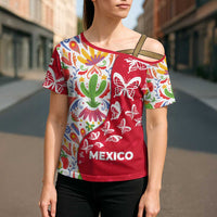 Mexico Christmas Cross Shoulder Shirt with Butterfly Cactus and Colorful Floral Folk Art - Wonder Print Shop
