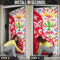 Mexico Christmas Door Cover with Butterfly Cactus and Colorful Floral Folk Art - Wonder Print Shop