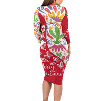 Mexico Christmas Family Matching Long Sleeve Bodycon Dress and Hawaiian Shirt with Butterfly Cactus and Colorful Floral Folk Art - Wonder Print Shop