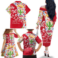 Mexico Christmas Family Matching Off The Shoulder Long Sleeve Dress and Hawaiian Shirt with Butterfly Cactus and Colorful Floral Folk Art - Wonder Print Shop
