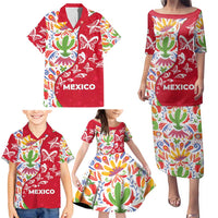 Mexico Christmas Family Matching Puletasi and Hawaiian Shirt with Butterfly Cactus and Colorful Floral Folk Art - Wonder Print Shop