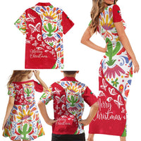 Mexico Christmas Family Matching Short Sleeve Bodycon Dress and Hawaiian Shirt with Butterfly Cactus and Colorful Floral Folk Art - Wonder Print Shop