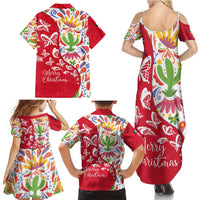 Mexico Christmas Family Matching Summer Maxi Dress and Hawaiian Shirt with Butterfly Cactus and Colorful Floral Folk Art - Wonder Print Shop