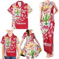 Mexico Christmas Family Matching Tank Maxi Dress and Hawaiian Shirt with Butterfly Cactus and Colorful Floral Folk Art - Wonder Print Shop