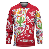 Mexico Christmas Hockey Jersey with Butterfly Cactus and Colorful Floral Folk Art - Wonder Print Shop