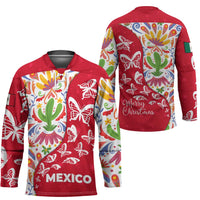 Mexico Christmas Hockey Jersey with Butterfly Cactus and Colorful Floral Folk Art - Wonder Print Shop