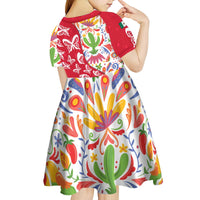 Mexico Christmas Kid Short Sleeve Dress with Butterfly Cactus and Colorful Floral Folk Art - Wonder Print Shop