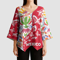 Mexico Christmas Kimono Sleeve Blouse with Butterfly Cactus and Colorful Floral Folk Art - Wonder Print Shop