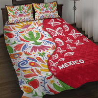Mexico Christmas Quilt Bed Set with Butterfly Cactus and Colorful Floral Folk Art - Wonder Print Shop