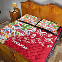 Mexico Christmas Quilt Bed Set with Butterfly Cactus and Colorful Floral Folk Art - Wonder Print Shop