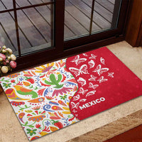 Mexico Christmas Rubber Doormat with Butterfly Cactus and Colorful Floral Folk Art - Wonder Print Shop