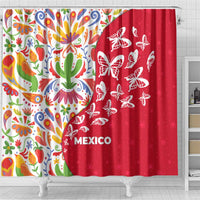 Mexico Christmas Shower Curtain with Butterfly Cactus and Colorful Floral Folk Art - Wonder Print Shop