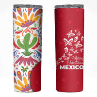 Mexico Christmas Skinny Tumbler with Butterfly Cactus and Colorful Floral Folk Art - Wonder Print Shop