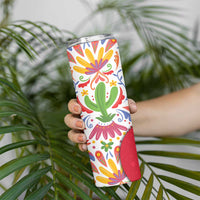 Mexico Christmas Skinny Tumbler with Butterfly Cactus and Colorful Floral Folk Art - Wonder Print Shop
