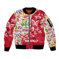 Mexico Christmas Sleeve Zip Bomber Jacket with Butterfly Cactus and Colorful Floral Folk Art - Wonder Print Shop