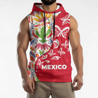 Mexico Christmas Sleeveless Hoodie with Butterfly Cactus and Colorful Floral Folk Art - Wonder Print Shop
