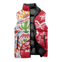 Mexico Christmas Sleeveless Puffer Jacket with Butterfly Cactus and Colorful Floral Folk Art - Wonder Print Shop