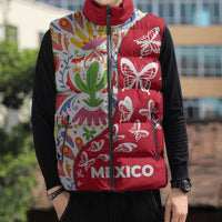 Mexico Christmas Sleeveless Puffer Jacket with Butterfly Cactus and Colorful Floral Folk Art - Wonder Print Shop