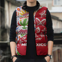 Mexico Christmas Sleeveless Puffer Jacket with Butterfly Cactus and Colorful Floral Folk Art - Wonder Print Shop