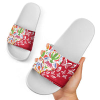 Mexico Christmas Slide Sandals with Butterfly Cactus and Colorful Floral Folk Art - Wonder Print Shop