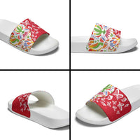 Mexico Christmas Slide Sandals with Butterfly Cactus and Colorful Floral Folk Art - Wonder Print Shop