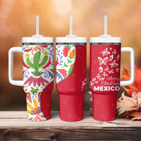 Mexico Christmas Tumbler With Handle with Butterfly Cactus and Colorful Floral Folk Art - Wonder Print Shop