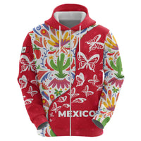 Mexico Christmas Zip Hoodie with Butterfly Cactus and Colorful Floral Folk Art - Wonder Print Shop