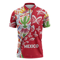 Mexico Christmas Zipper Polo Shirt with Butterfly Cactus and Colorful Floral Folk Art - Wonder Print Shop