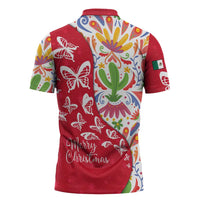 Mexico Christmas Zipper Polo Shirt with Butterfly Cactus and Colorful Floral Folk Art - Wonder Print Shop