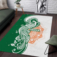 India Christmas Area Rug with Peacock Mandala Pattern and Tricolor Design - Wonder Print Shop