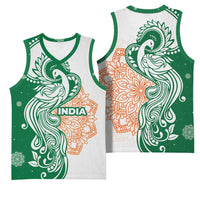 India Christmas Basketball Jersey with Peacock Mandala Pattern and Tricolor Design - Wonder Print Shop