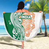 India Christmas Beach Blanket with Peacock Mandala Pattern and Tricolor Design - Wonder Print Shop