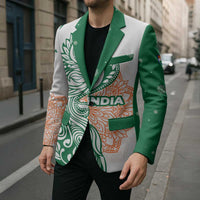 India Christmas Blazer with Peacock Mandala Pattern and Tricolor Design - Wonder Print Shop