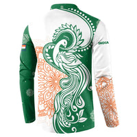 India Christmas Button Sweatshirt with Peacock Mandala Pattern and Tricolor Design - Wonder Print Shop